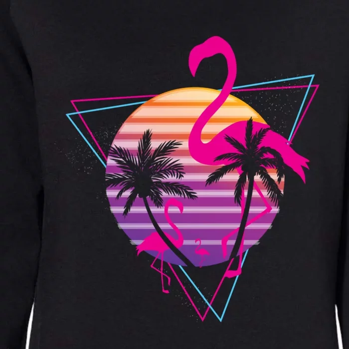 80's Flamingo Palm Sunset Synthwave Vaporwave Aesthetic Gift Womens California Wash Sweatshirt