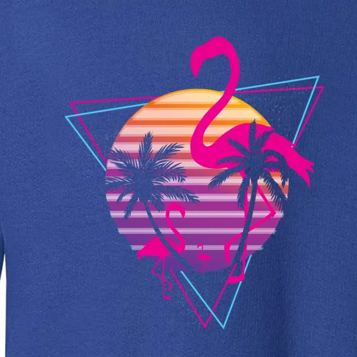 80's Flamingo Palm Sunset Synthwave Vaporwave Aesthetic Gift Toddler Sweatshirt