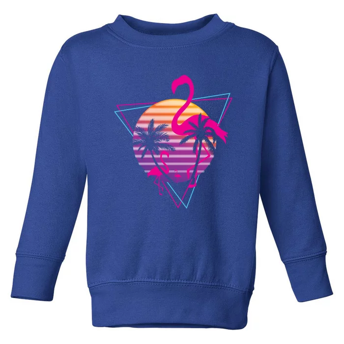 80's Flamingo Palm Sunset Synthwave Vaporwave Aesthetic Gift Toddler Sweatshirt