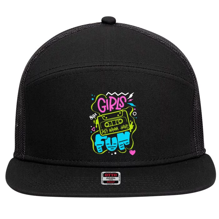 80's Girl Just Wanna Have Fun Nostalgia 1980s 7 Panel Mesh Trucker Snapback Hat