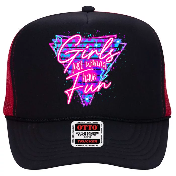 80s Girl Just Wanna Have Fun Nostalgia 1980s High Crown Mesh Trucker Hat