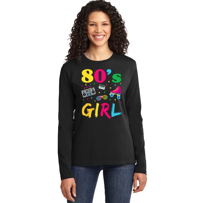 80s Girl Retro Costume Ladies Long Sleeve Shirt