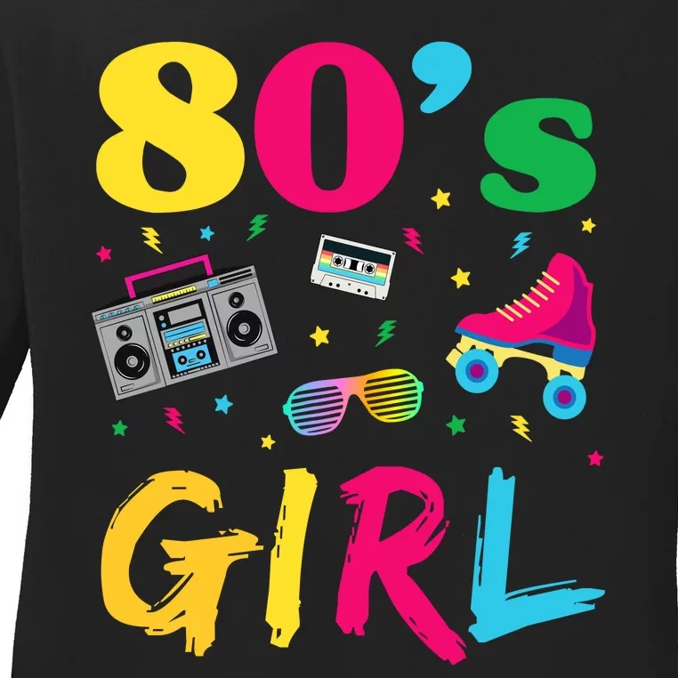 80s Girl Retro Costume Ladies Long Sleeve Shirt