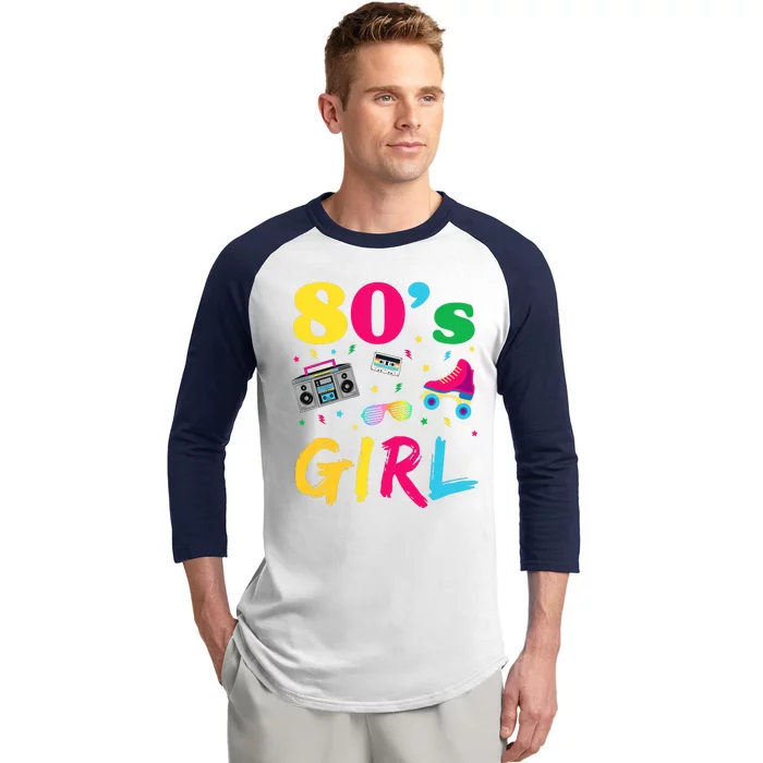 80s Girl Retro Costume Baseball Sleeve Shirt