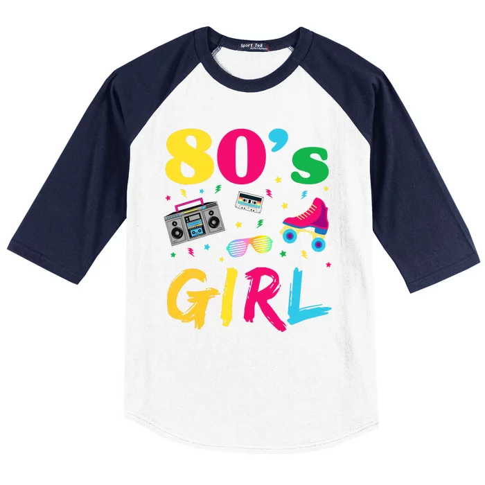 80s Girl Retro Costume Baseball Sleeve Shirt