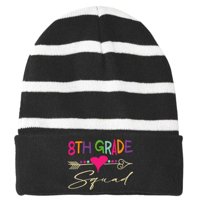 8Th Grade Squad Welcome Back To School Striped Beanie with Solid Band