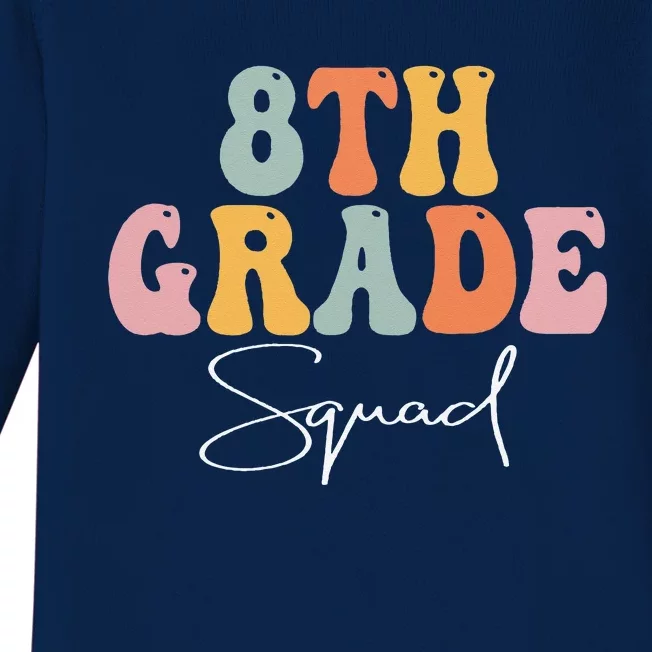 8th Grade Squad Retro Groovy Women Happy First Day Of School Baby Long Sleeve Bodysuit