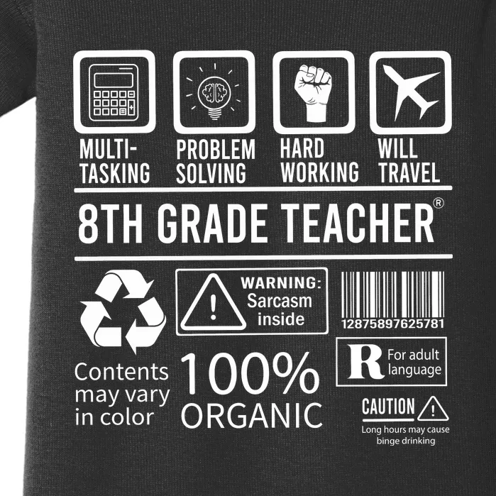 8th Grade Teacher MultiTasking Certified Job Back To School Gift Baby Bodysuit