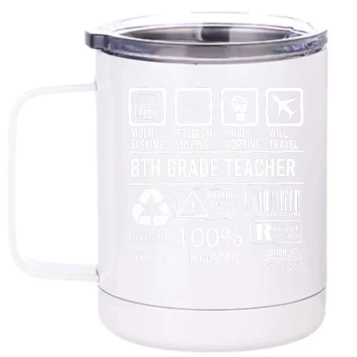 8th Grade Teacher MultiTasking Certified Job Back To School Gift Front & Back 12oz Stainless Steel Tumbler Cup