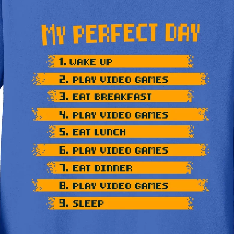 8funny Giftbit Text Style My Perfect Day Play Video Games Gift Kids Long Sleeve Shirt