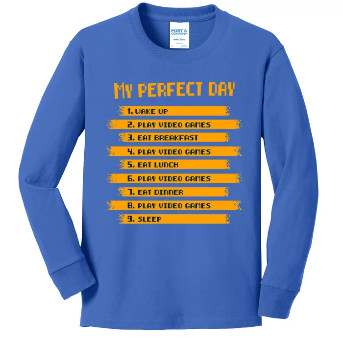 8funny Giftbit Text Style My Perfect Day Play Video Games Gift Kids Long Sleeve Shirt