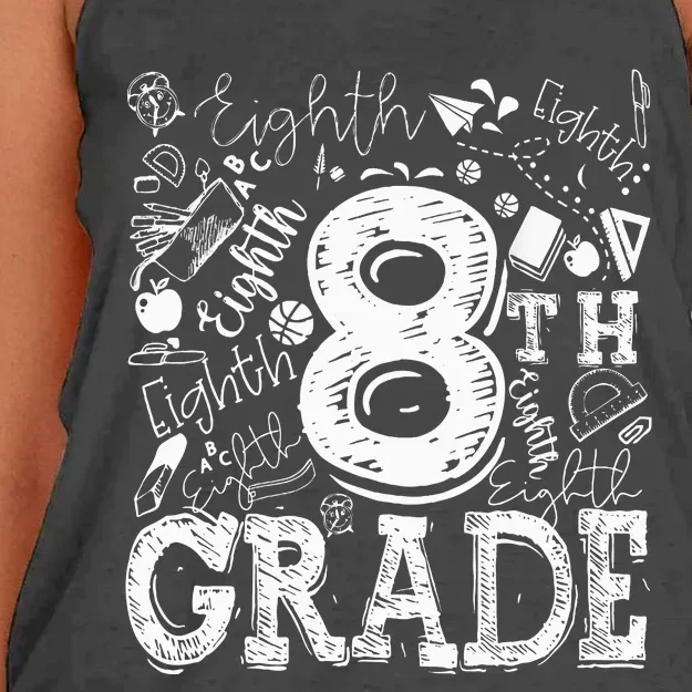 8th Grade Typography Team Teacher Back To School Women's Knotted Racerback Tank