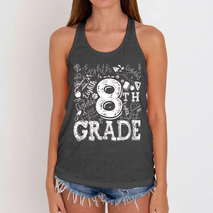 8th Grade Typography Team Teacher Back To School Women's Knotted Racerback Tank