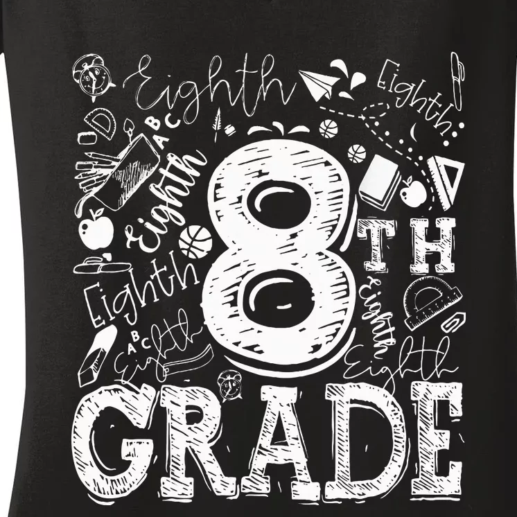 8th Grade Typography Team Teacher Back To School Women's V-Neck T-Shirt