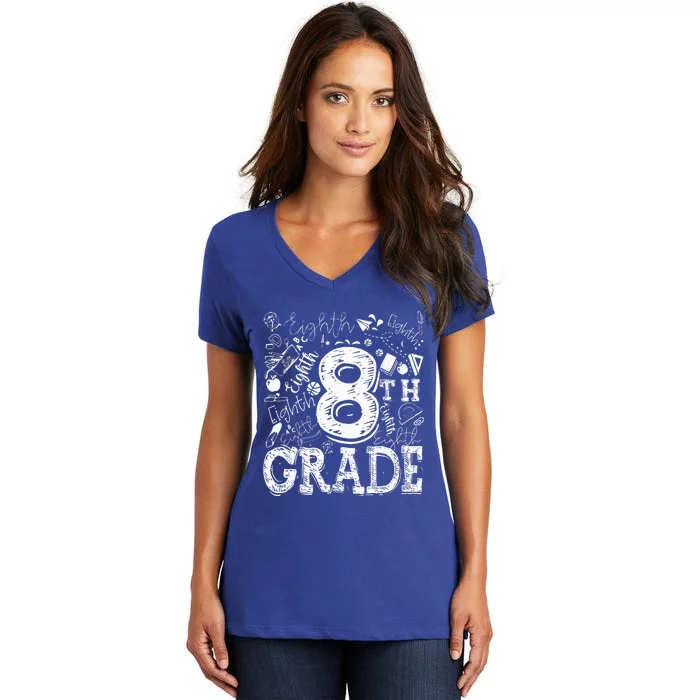 8th Grade Typography Team Teacher Back To School Women's V-Neck T-Shirt