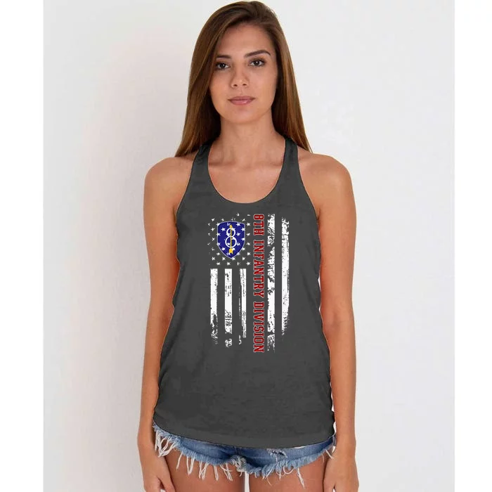 8th Infantry Division Veteran Usa Flag Veterans Day Xmas Women's Knotted Racerback Tank