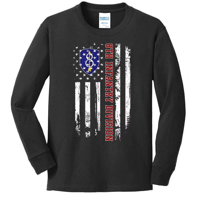 8th Infantry Division Veteran Usa Flag Veterans Day Xmas Kids Long Sleeve Shirt