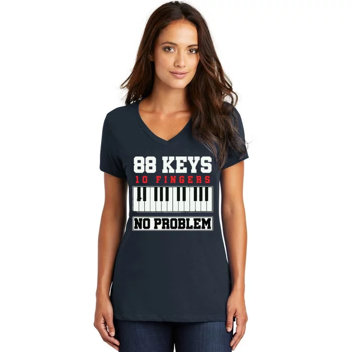 88 Keys Pianist Grand Piano Keyboard Key Music Musician Gift Women's V-Neck T-Shirt