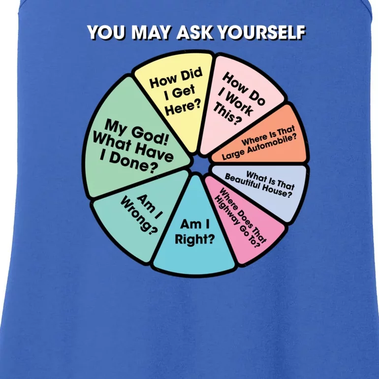 80S Music Retro Lyrics You May Ask Yourself Pie Chart Ladies Essential Tank