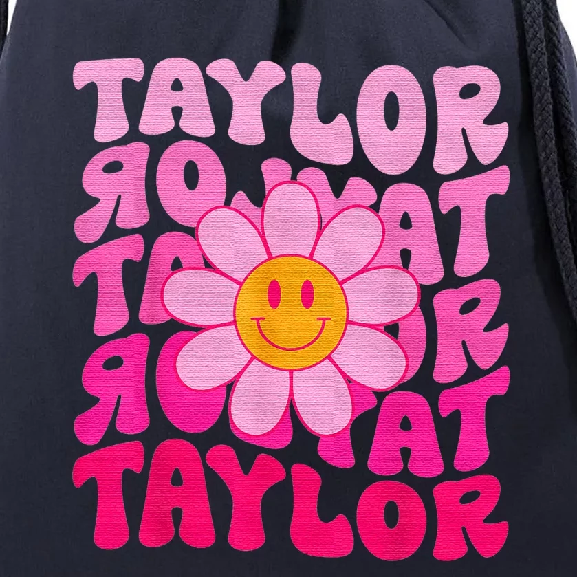 80S Pink Funny Smile Pink Flower Emoji TâYlor Repeat Drawstring Bag