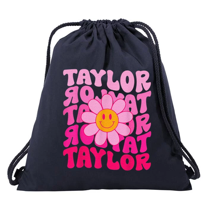 80S Pink Funny Smile Pink Flower Emoji TâYlor Repeat Drawstring Bag