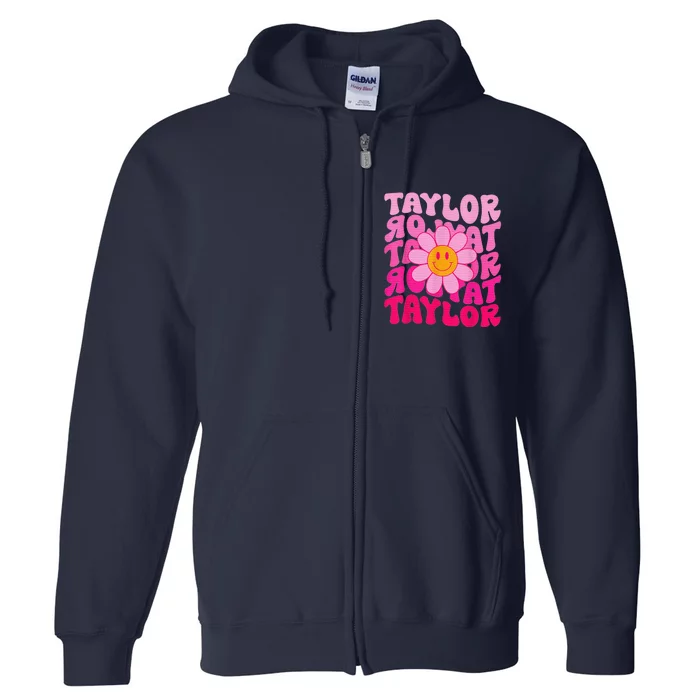 80S Pink Funny Smile Pink Flower Emoji TâYlor Repeat Full Zip Hoodie