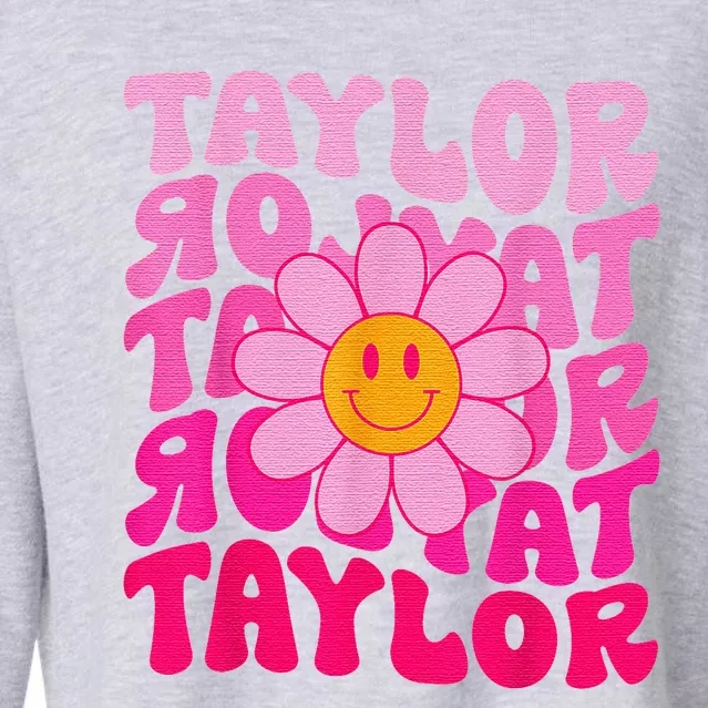 80S Pink Funny Smile Pink Flower Emoji TâYlor Repeat Cropped Pullover Crew