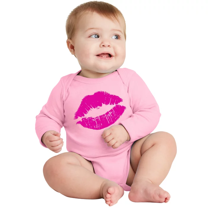 80s Pink Lips Bright Pop Culture 1980s Lovers Gift Baby Long Sleeve Bodysuit