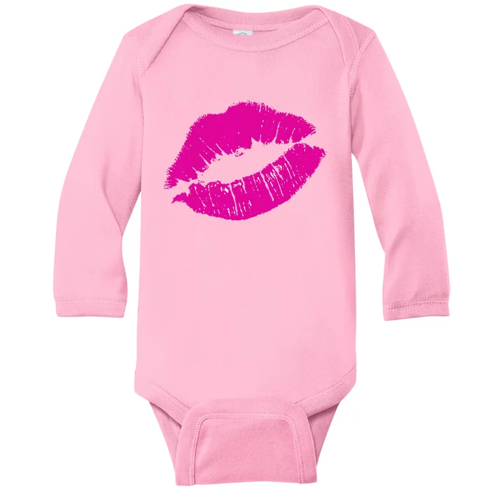 80s Pink Lips Bright Pop Culture 1980s Lovers Gift Baby Long Sleeve Bodysuit