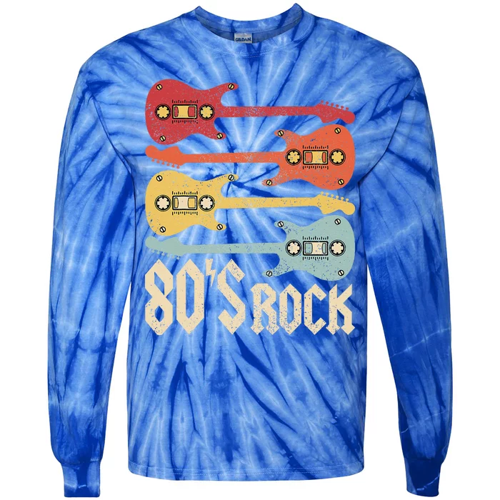 80s Rock Band Guitar Cassette Tape 1980s Tie-Dye Long Sleeve Shirt