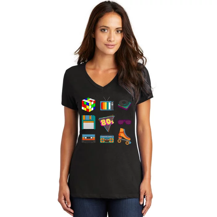 80S Retro Fashion Throwback Culture Disco Music Party Lover Women's V-Neck T-Shirt