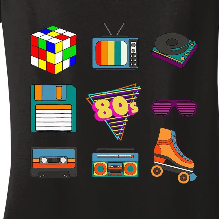 80S Retro Fashion Throwback Culture Disco Music Party Lover Women's V-Neck T-Shirt