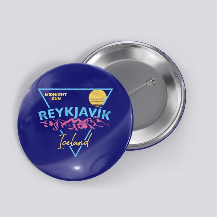 80's Reykjavik Iceland Gift Cute Gift Midnight Sun Button