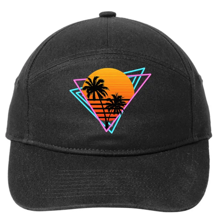 80s Retro Palm Tree Sunset Nostalgic Vintage Sunset 7-Panel Snapback Hat