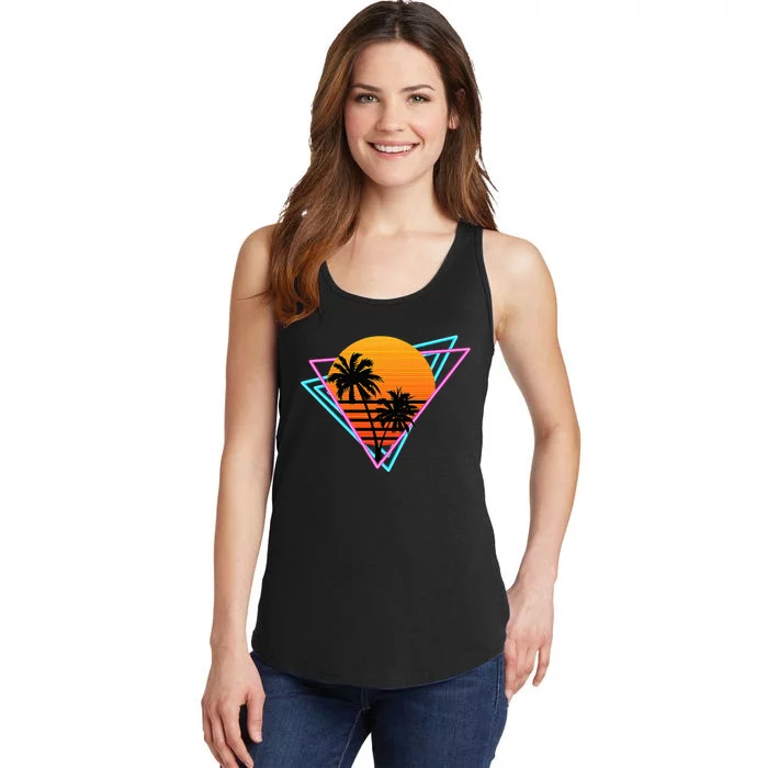 80s Retro Palm Tree Sunset Nostalgic Vintage Sunset Ladies Essential Tank