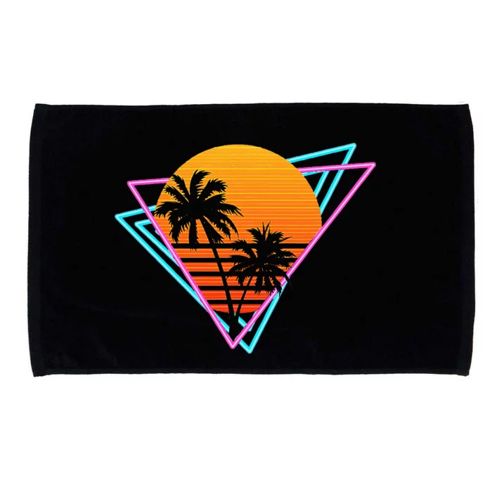 80s Retro Palm Tree Sunset Nostalgic Vintage Sunset Microfiber Hand Towel