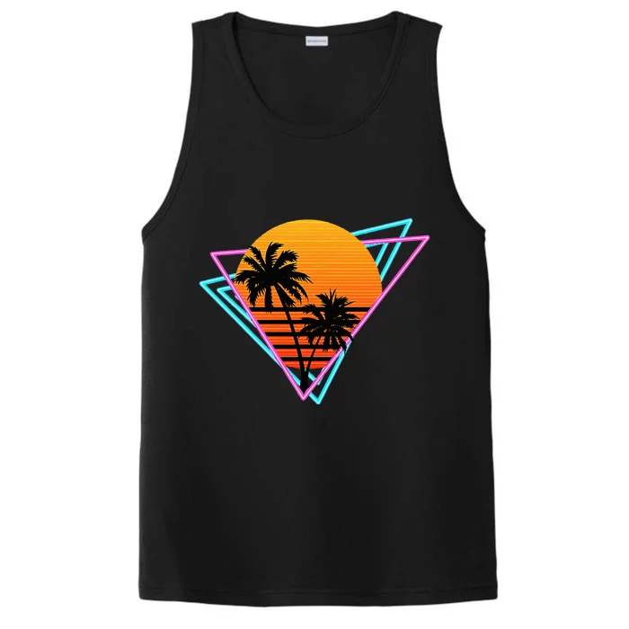 80s Retro Palm Tree Sunset Nostalgic Vintage Sunset Performance Tank