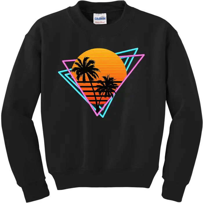 80s Retro Palm Tree Sunset Nostalgic Vintage Sunset Kids Sweatshirt