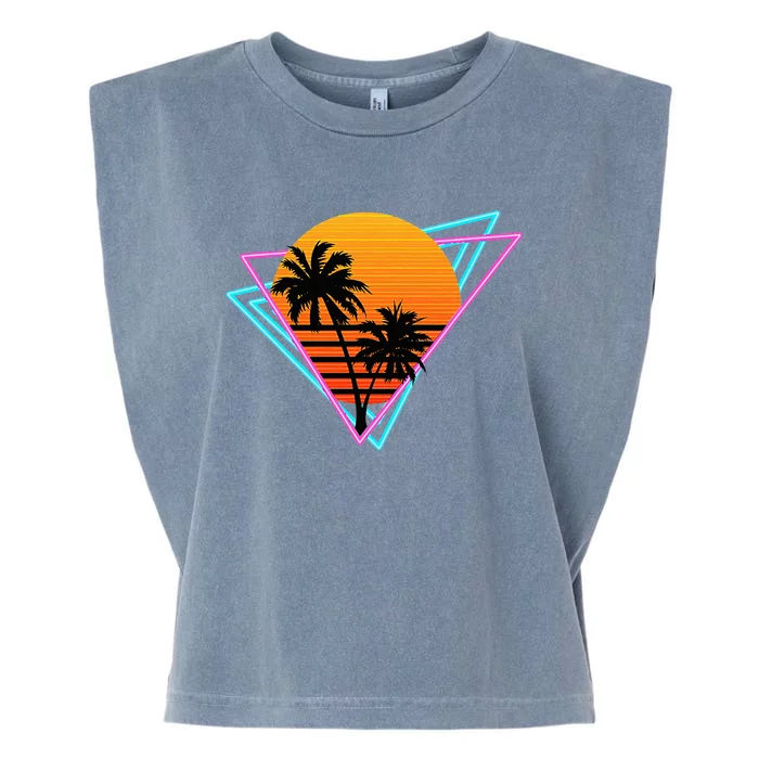 80s Retro Palm Tree Sunset Nostalgic Vintage Sunset Garment-Dyed Women's Muscle Tee