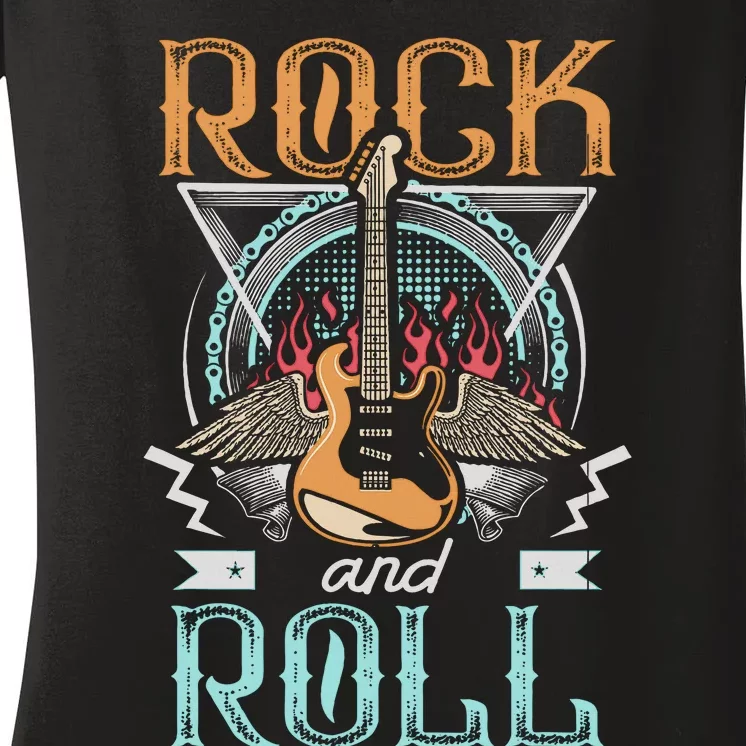 80s Rock & Roll Music Guitar Wings Women's V-Neck T-Shirt