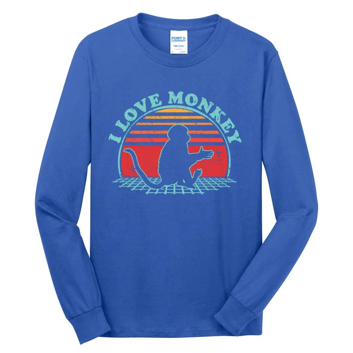 80s Retro Vintage Style Funny Gift Monkey Lover I Love Monkey Cute Gift Tall Long Sleeve T-Shirt