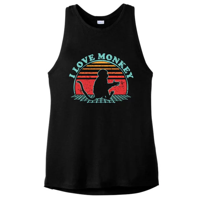 80s Retro Vintage Style Funny Gift Monkey Lover I Love Monkey Gift Ladies Tri-Blend Wicking Tank