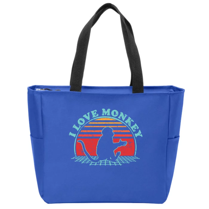 80s Retro Vintage Style Funny Gift Monkey Lover I Love Monkey Gift Zip Tote Bag