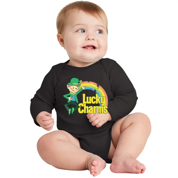 80s Style Lucky The Leprechaun Rainbow Logo Baby Long Sleeve Bodysuit