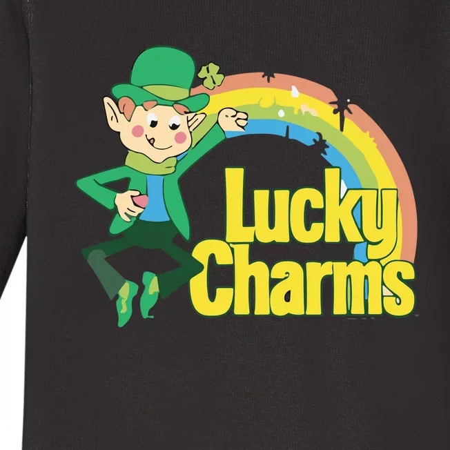 80s Style Lucky The Leprechaun Rainbow Logo Baby Long Sleeve Bodysuit