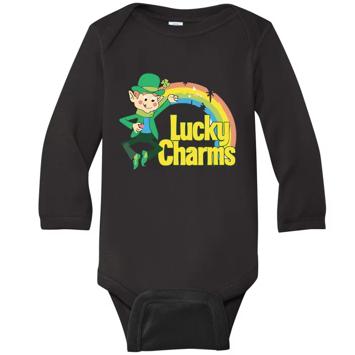 80s Style Lucky The Leprechaun Rainbow Logo Baby Long Sleeve Bodysuit