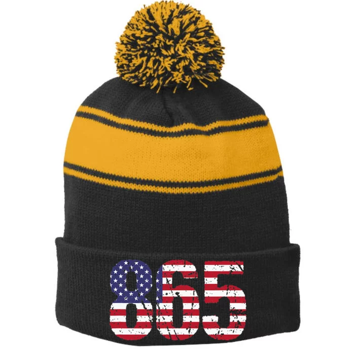 865 Tennessee Area Code Stripe Pom Pom Beanie