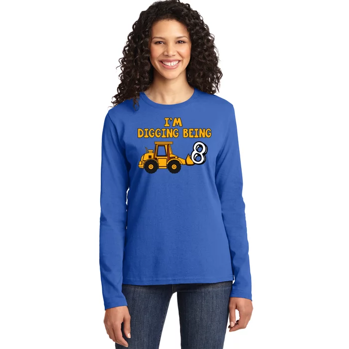 8th Birthday I'm Digging Being Eight Ladies Long Sleeve Shirt