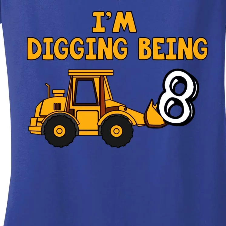 8th Birthday I'm Digging Being Eight Women's V-Neck T-Shirt