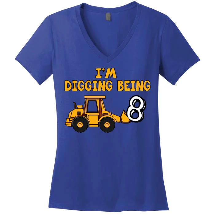 8th Birthday I'm Digging Being Eight Women's V-Neck T-Shirt